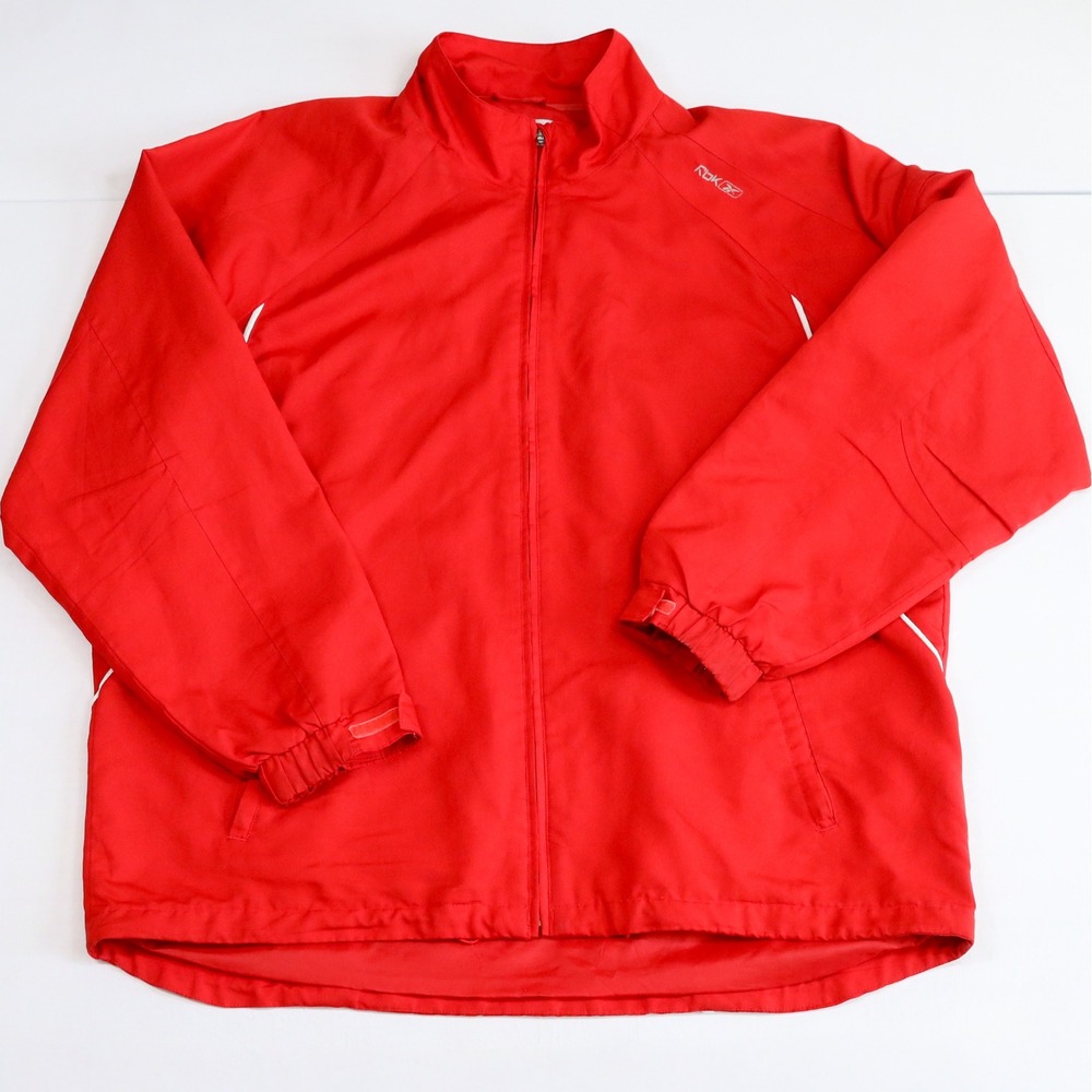 Reebok RBK Jacket Men's 2XL Red Y2K Tech Windbreaker Lined Full Zip Shell